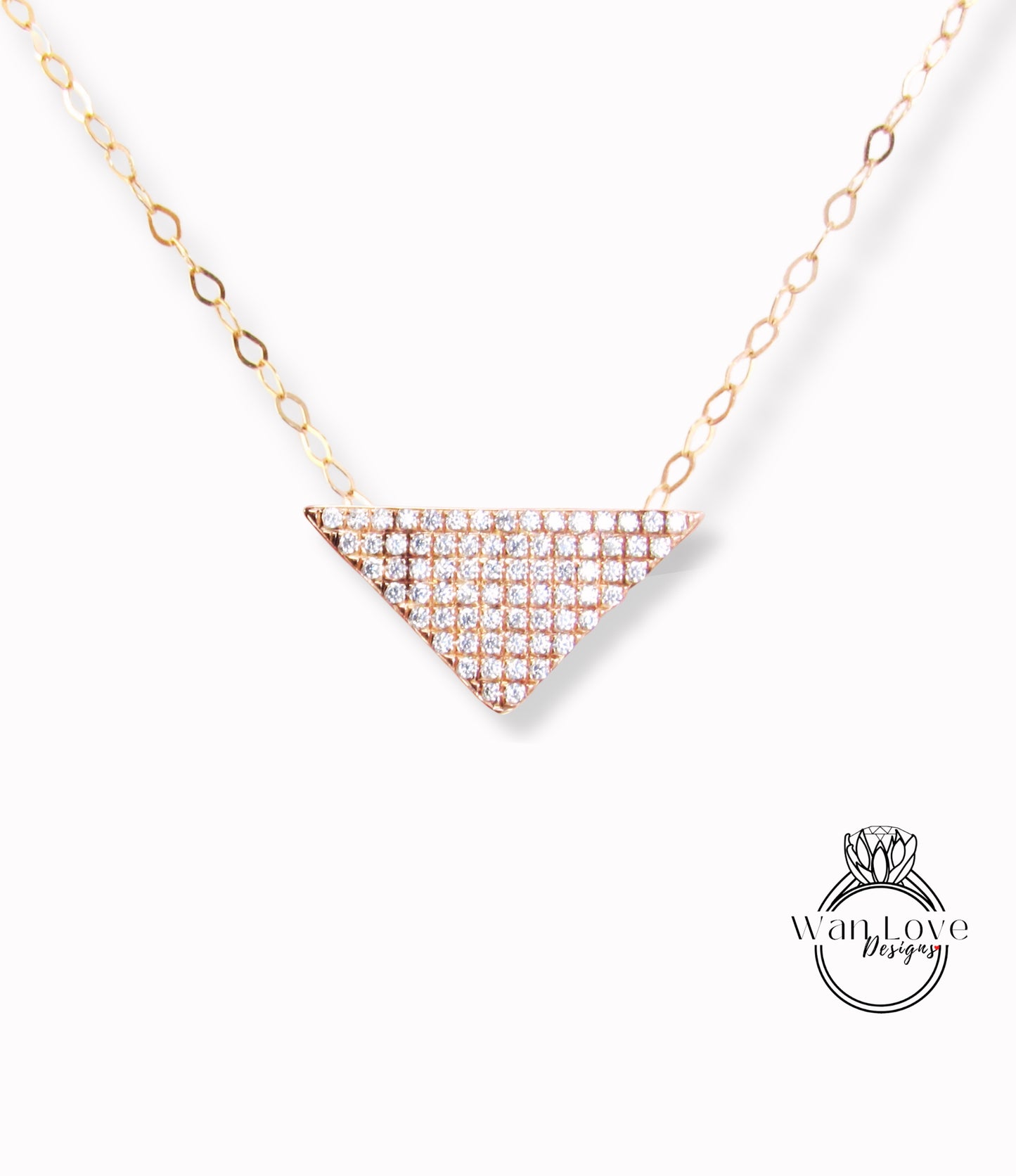 Moissanite Pave Triangle Layering Collana Fascino Art Déco taglio rotondo pavé moissanite Collana con ciondolo Catena delicata in oro bianco o rosa, Pronto