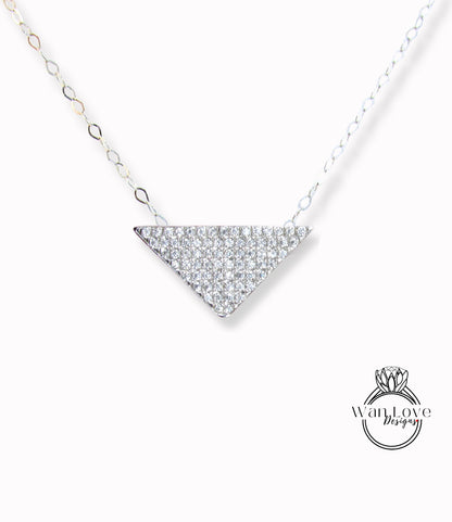 Moissanite Pave Triangle Layering Collana Fascino Art Déco taglio rotondo pavé moissanite Collana con ciondolo Catena delicata in oro bianco o rosa, Pronto