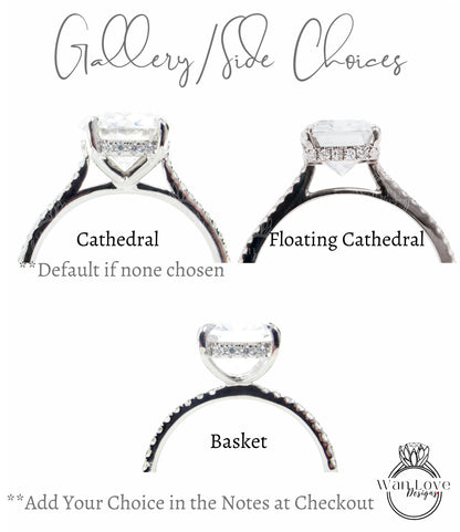 Alexandrite & Diamond Princess Side Halo Plain Shank Engagement Ring, Cathedral Basket,Custom,Square,14kt 18kt Gold,Platinum, WanLoveDesigns