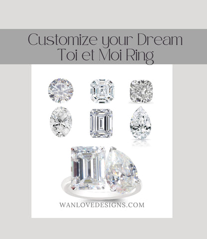 Toi Et Moi Custom Design-Down Payment Moissanite White Sapphire Pear Emerald Round Oval *Don't add to cart, Please ask for Custom listing