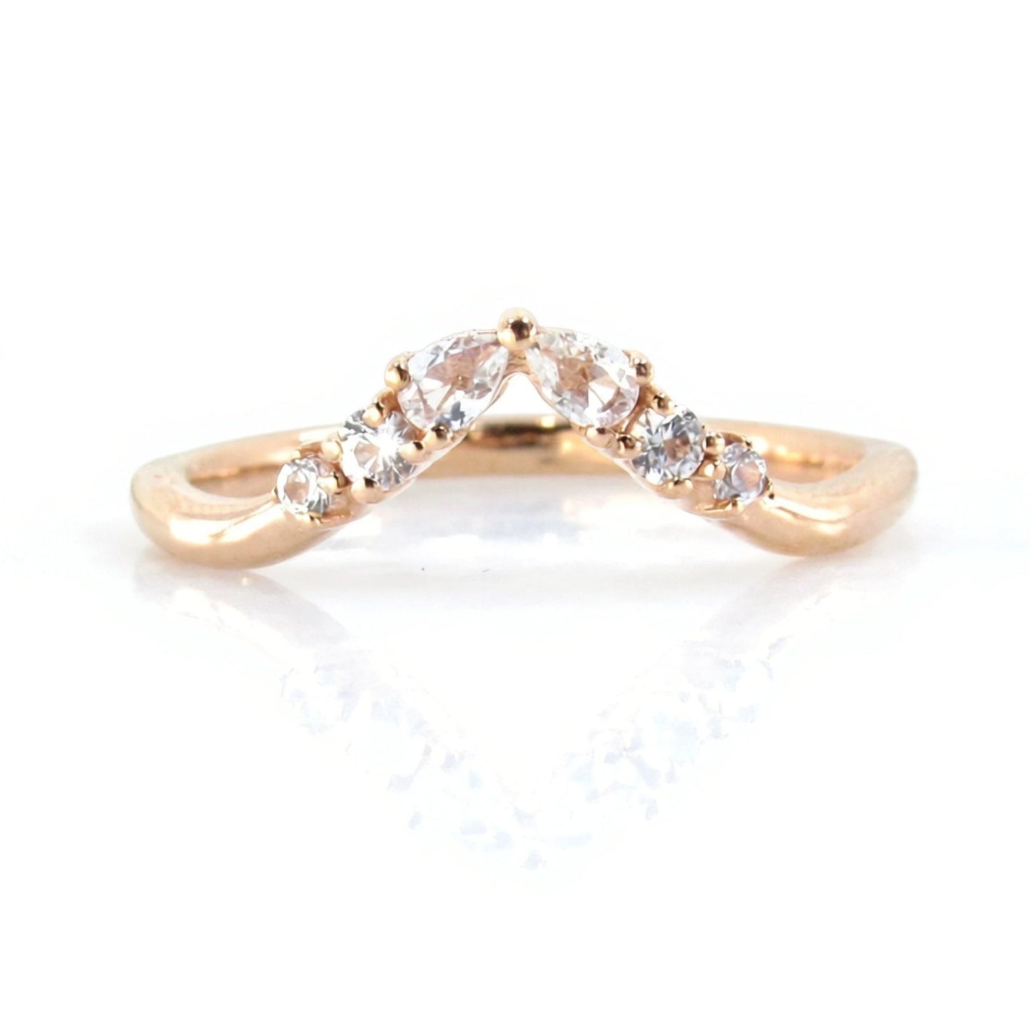 Art Deco Matching Rings/ White Sapphire Wedding Band/ Solid Rose Gold Dainty Bridal Ring/ Curved Design Women Ring/ Birthday Gift/ Ready