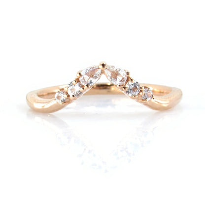 Art Deco Matching Rings/ White Sapphire Wedding Band/ Solid Rose Gold Dainty Bridal Ring/ Curved Design Women Ring/ Birthday Gift/ Ready