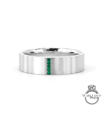 Solid gold men band flat wedding band Vintage Art deco Saphire band 14k solid white gold wedding band unique Bridal ring Anniversary Gift