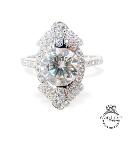 Moissanite Vintage Art Deco Bezel Antique Engagement Ring Round cut 2ct White Gold Wedding Anniversary Gift-Ready to Ship