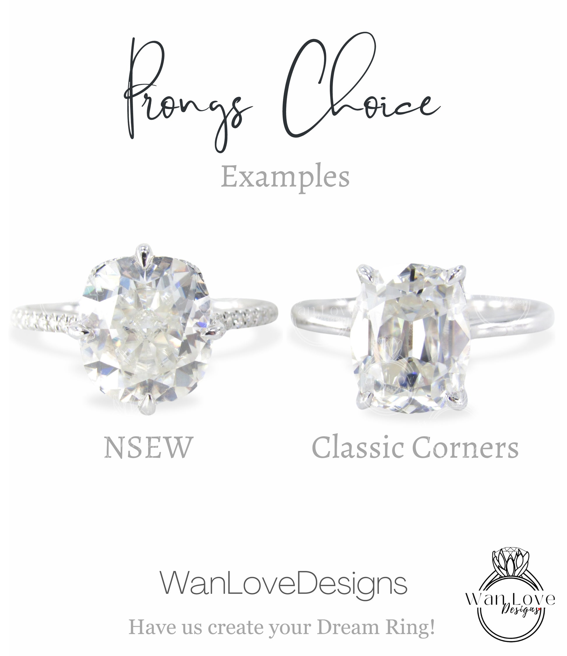 two engagement rings with the names of each ring