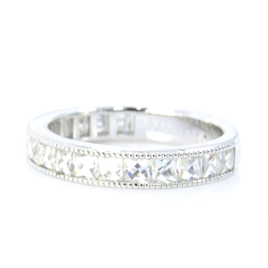 French Cut Moissanite Wedding Band Milgrain Channel set 3/4 Almost Eternity 1.7ct, 2.5mm gems, Stacking Ring,Custom,White Gold-Ready to Ship Wan Love Designs
