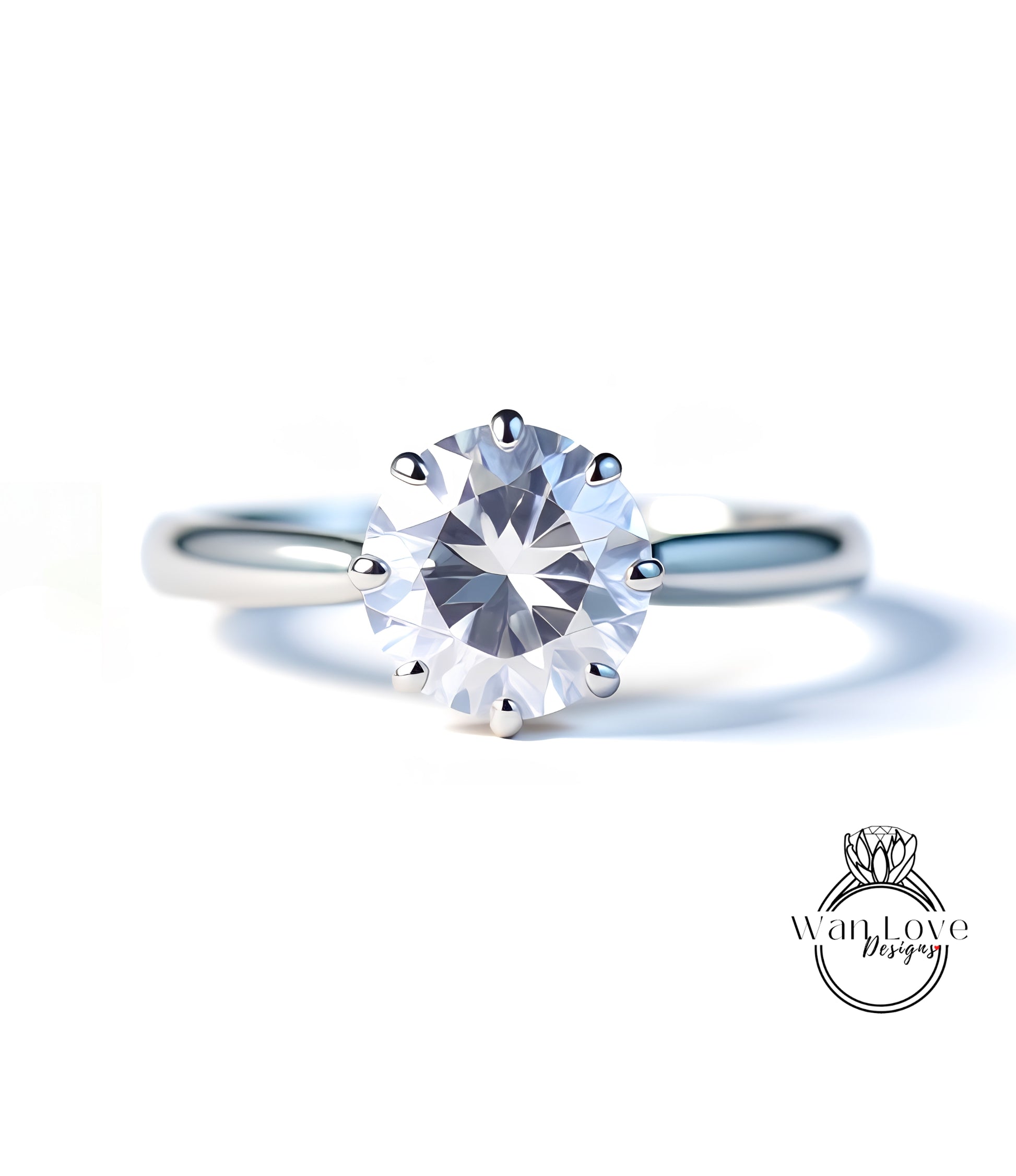 A close-up of a diamond engagement ring with a large, clear gemstone set in a silver band.