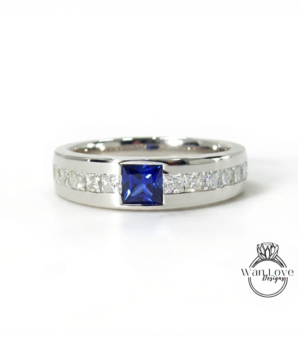 Mens Diamond Ring | Mens Engagement Ring | Mens Princess Cut Moissanite Diamond | White Gold Birthstone Wedding Ring | Mens Rose Gold Ring