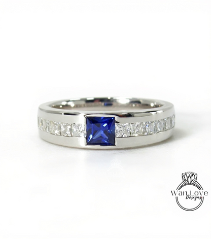 Mens Diamond Ring | Mens Engagement Ring | Mens Princess Cut Moissanite Diamond | White Gold Birthstone Wedding Ring | Mens Rose Gold Ring