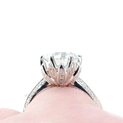 2.00CT Lotus Flower Round Diamond Cut 14K 18K/Diamond Engagement ring/Round Flower Diamond Ring/proposal ring/Wedding gift/Rose White gold Wan Love Designs