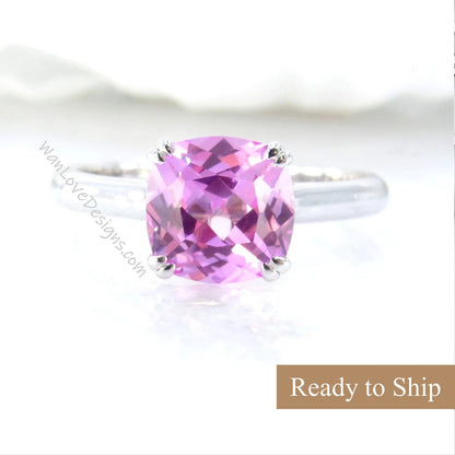 2.5 3 CT Cushion Solitaire Ring | Cushion Pink Sapphire Ring | Silver Ring | Wedding Ring | Cushion Pink Sapphire | Ready to Ship Ring Wan Love Designs