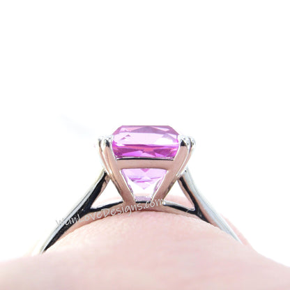 2.5 3 CT Cushion Solitaire Ring | Cushion Pink Sapphire Ring | Silver Ring | Wedding Ring | Cushion Pink Sapphire | Ready to Ship Ring Wan Love Designs