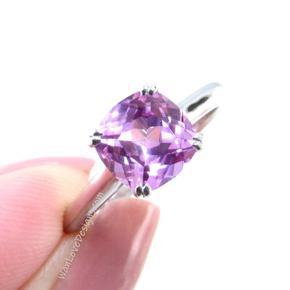 2.5 3 CT Cushion Solitaire Ring | Cushion Pink Sapphire Ring | Silver Ring | Wedding Ring | Cushion Pink Sapphire | Ready to Ship Ring Wan Love Designs