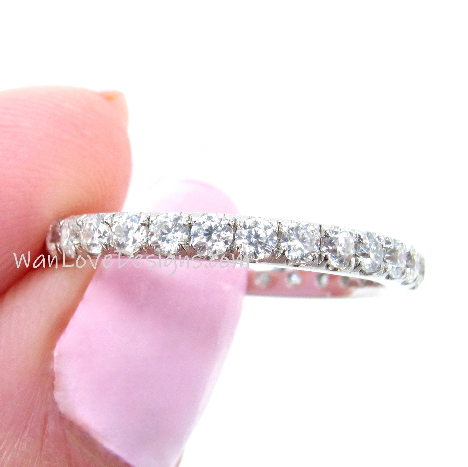 2.5MM Round Brilliant Cut Colorless Moissanite Band, Eternity Wedding Band, Almost Eternity Band, Anniversary Gift for Her, Bridal Set Band Wan Love Designs