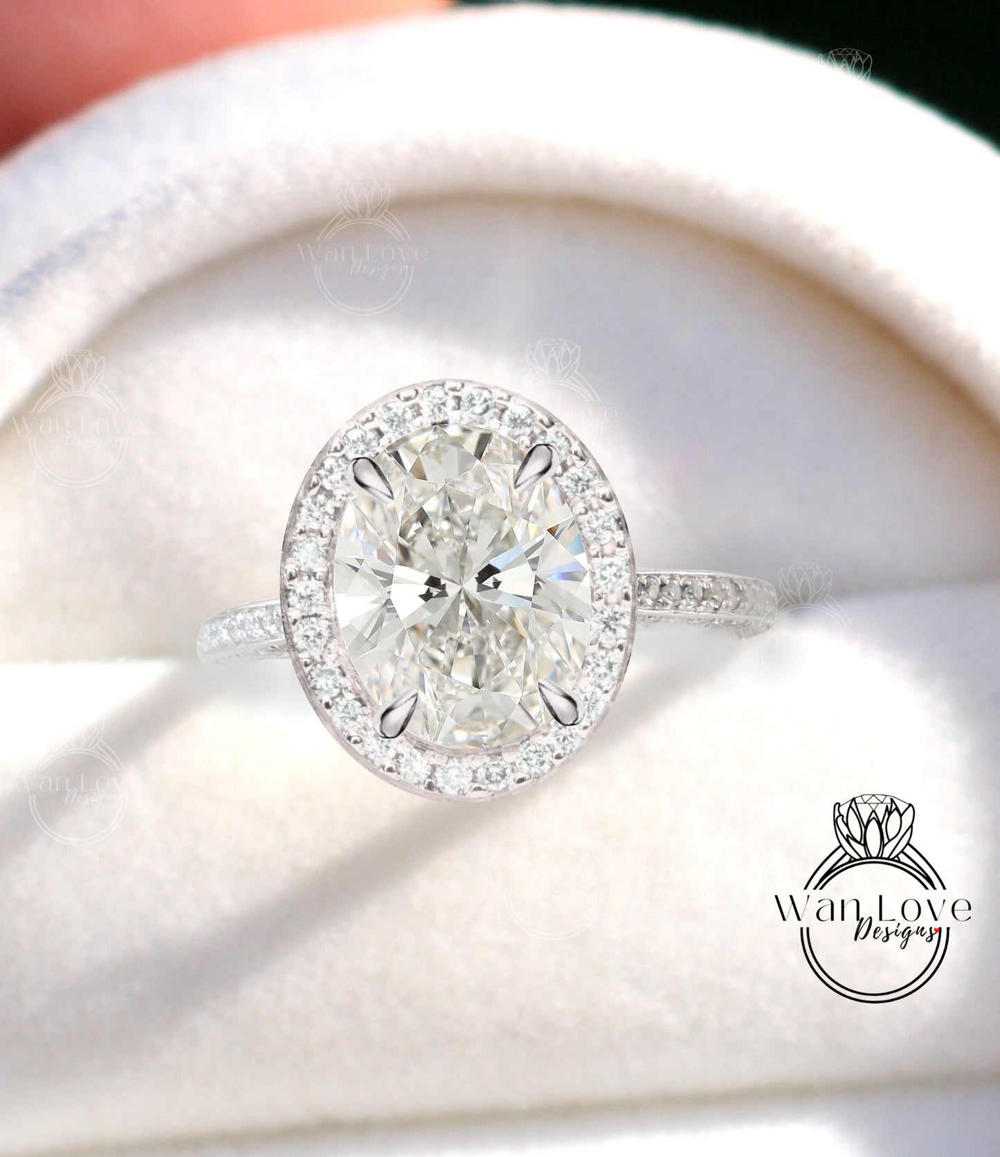 2 CT Oval Engagement 14k/18k Rose & White Gold, Oval Diamond Ring, Oval Cut Diamond Engagement Ring, Halo Oval 3 sided IGI Diamond Band Ring Wan Love Designs