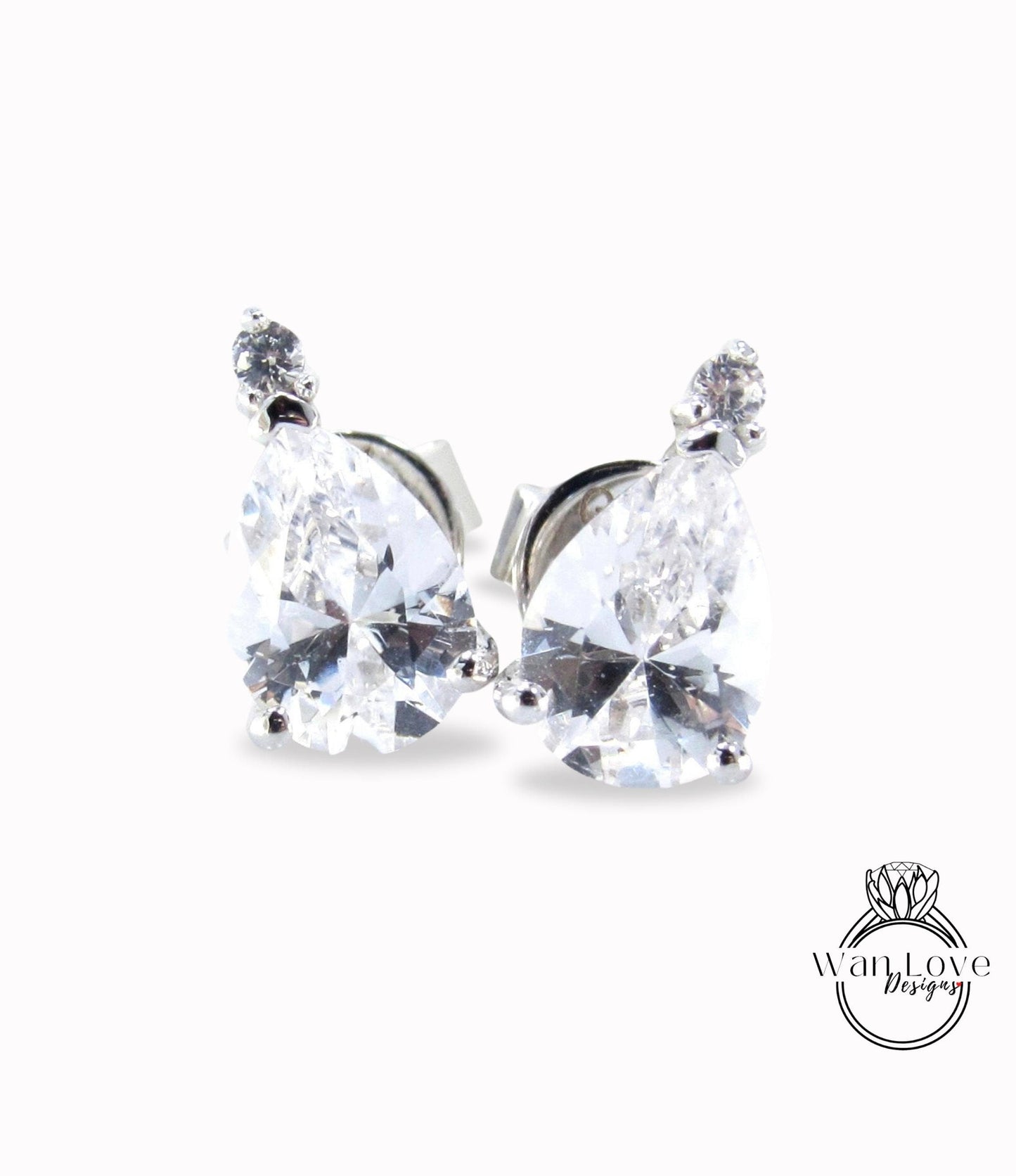 2 TCW Pear Cut White Sapphire Stud Earrings, White Sapphire Studs, White Gold Wedding Earrings, Push Back Earrings, Anniversary Gift, Ready Wan Love Designs