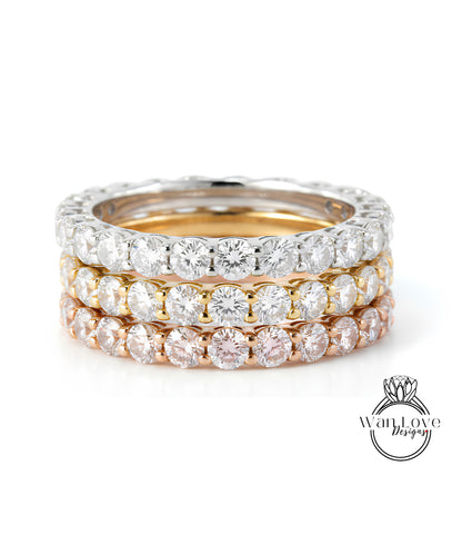 2.50 MM Round Moissanite Wedding Band / Solid Gold Bridal Almost Eternity Band / Matching Band For Engagement Ring / Anniversary Band Gift