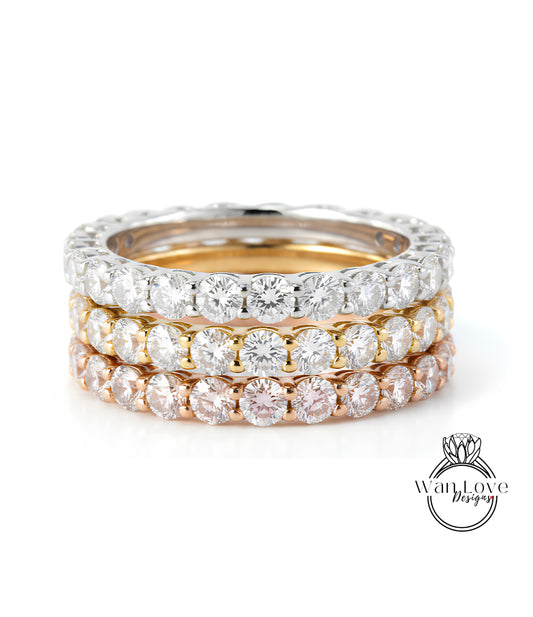 Fascia con diamanti in moissanite a taglio rotondo da 3,00 mm per donne / Fede nuziale in moissanite quasi eterna / Anello da sposa / Fascia in oro massiccio con Moissanite