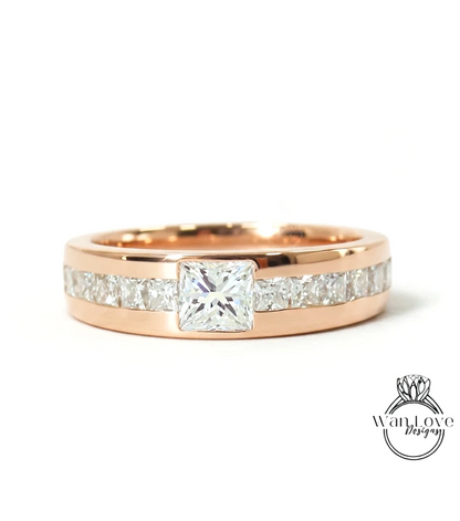 Mens Diamond Wedding Band, Solid Gold Moissanite Mens Wedding Band, Lab Diamond Mens Wedding Band, 10k/14k/18k Gold Mens Birthstone Band