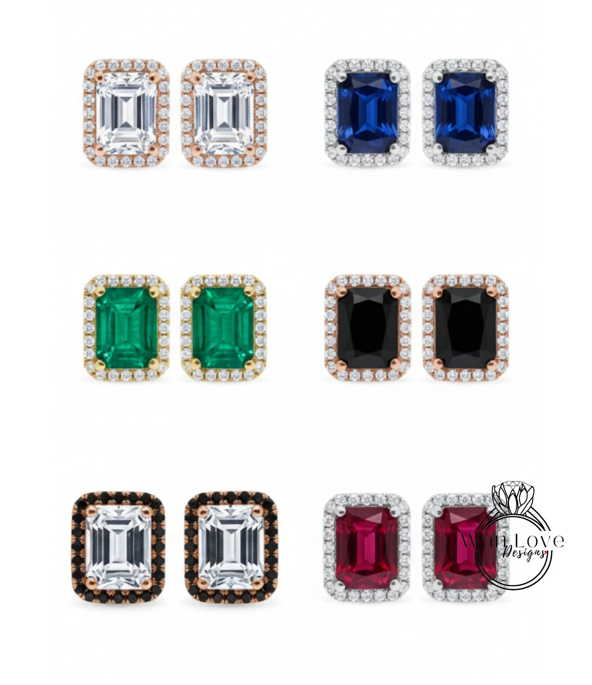 a collection of earrings featuring various gemstones and designs, including diamonds and gemstones.