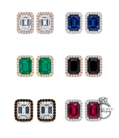 a collection of earrings featuring various gemstones and designs, including diamonds and gemstones.