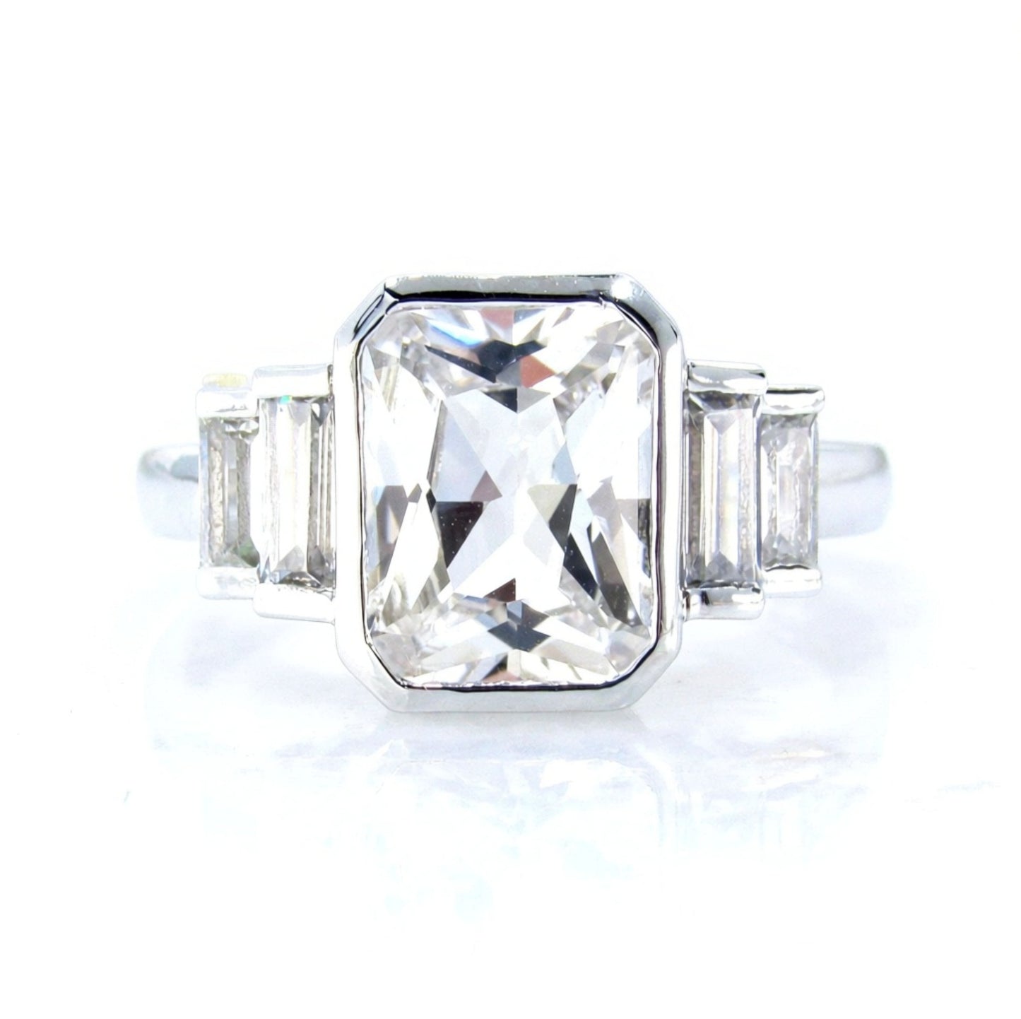 White Sapphire Emerald Baguette Bezel Engagement Ring art deco 3ct radiant bezel white gold ring wedding promise ring anniversary gift-Ready
