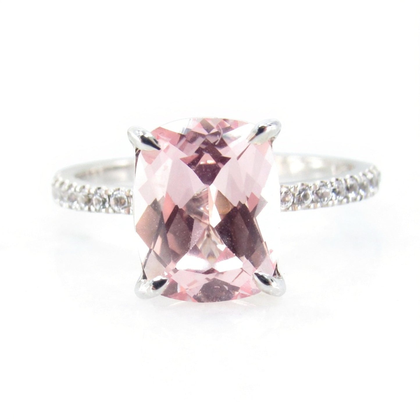 Peach Champagne Sapphire Engagement Ring 4ct Elongated Cushion Ring long Cushion 4 prong solitaire Wedding Anniversary promise ring-Ready