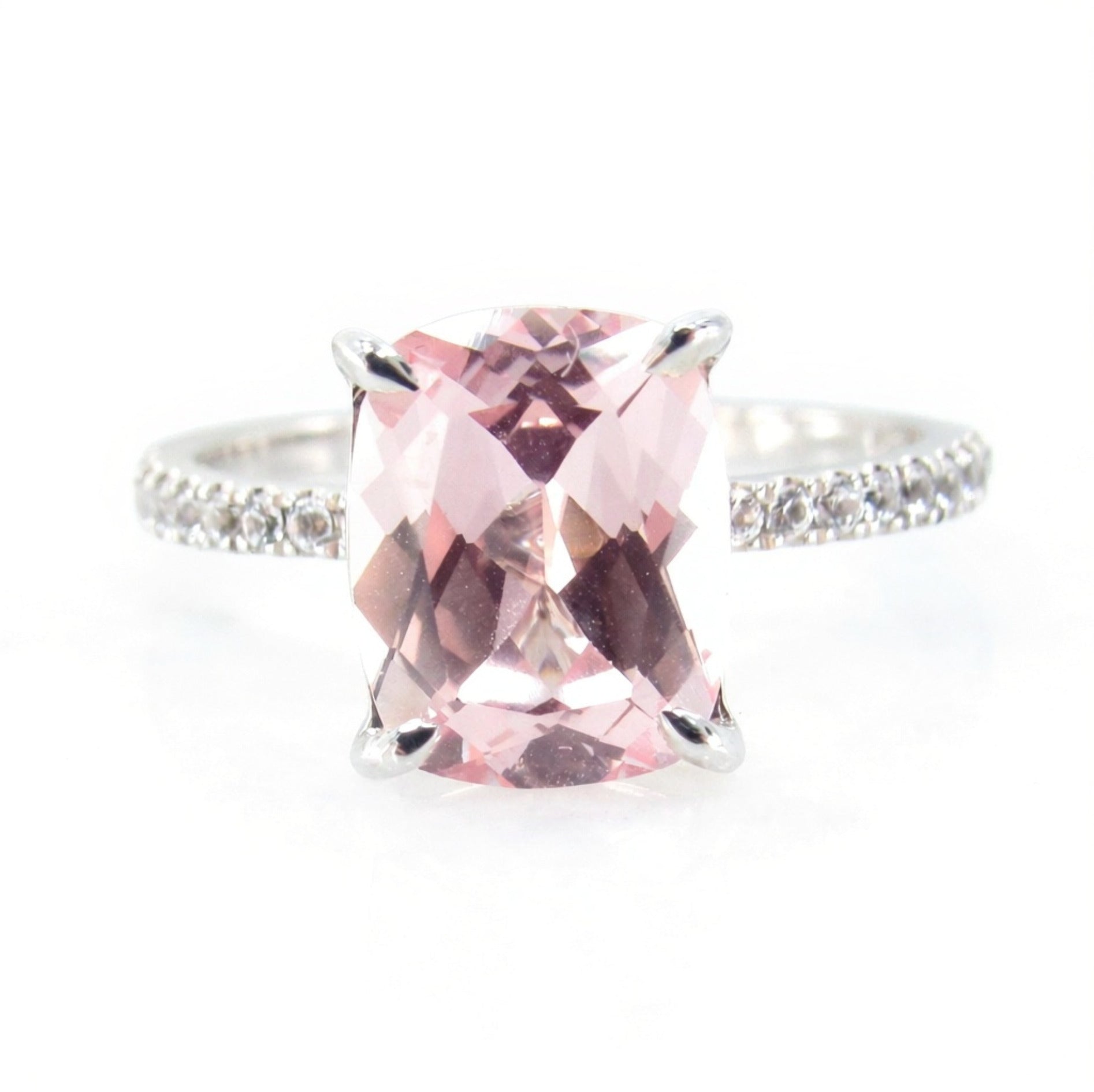 Peach Champagne Sapphire Engagement Ring 4ct Elongated Cushion Ring long Cushion 4 prong solitaire Wedding Anniversary promise ring-Ready