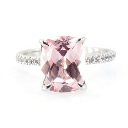 Peach Champagne Sapphire Engagement Ring 4ct Elongated Cushion Ring long Cushion 4 prong solitaire Wedding Anniversary promise ring-Ready