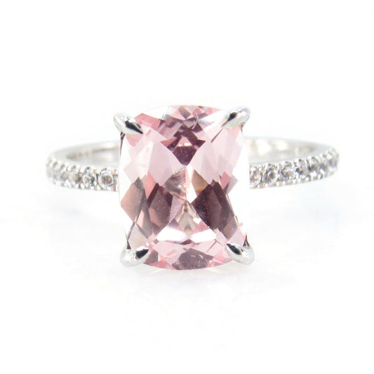 Peach Champagne Sapphire Engagement Ring 4ct Elongated Cushion Ring long Cushion 4 prong solitaire Wedding Anniversary promise ring-Ready