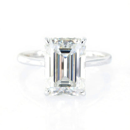 Moissanite Side Halo Emerald Engagement Ring, 4ct, 10.5x7.5mm, Custom, White Gold, Wedding, Anniversary Gift, Ready to Ship Wan Love Designs