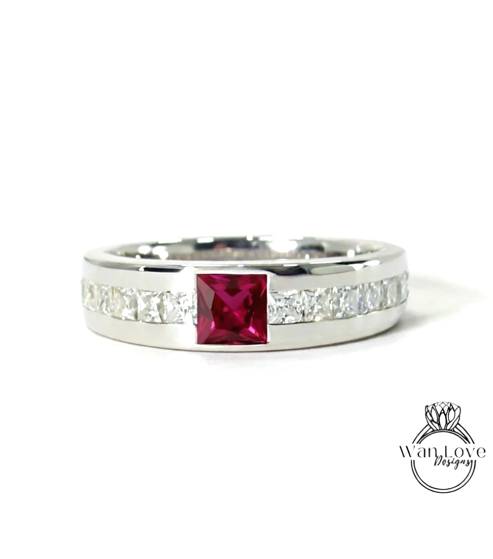 Mens Diamond Ring | Mens Engagement Ring | Mens Princess Cut Moissanite Diamond | White Gold Birthstone Wedding Ring | Mens Rose Gold Ring