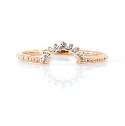 Rose Gold White Sapphire band Curved milgrain wedding band Filigree Milgrain Half Eternity Wedding Band Ring Anniversary her wedding jewelry Wan Love Designs