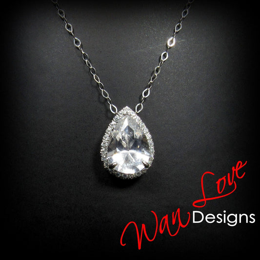 2CT Moissanite Pear Pendant Necklace For Women / Pear Shape Halo Diamond Pendant 14k Gold Necklace / Teardrop Shape Diamond Halo Pendant Wan Love Designs