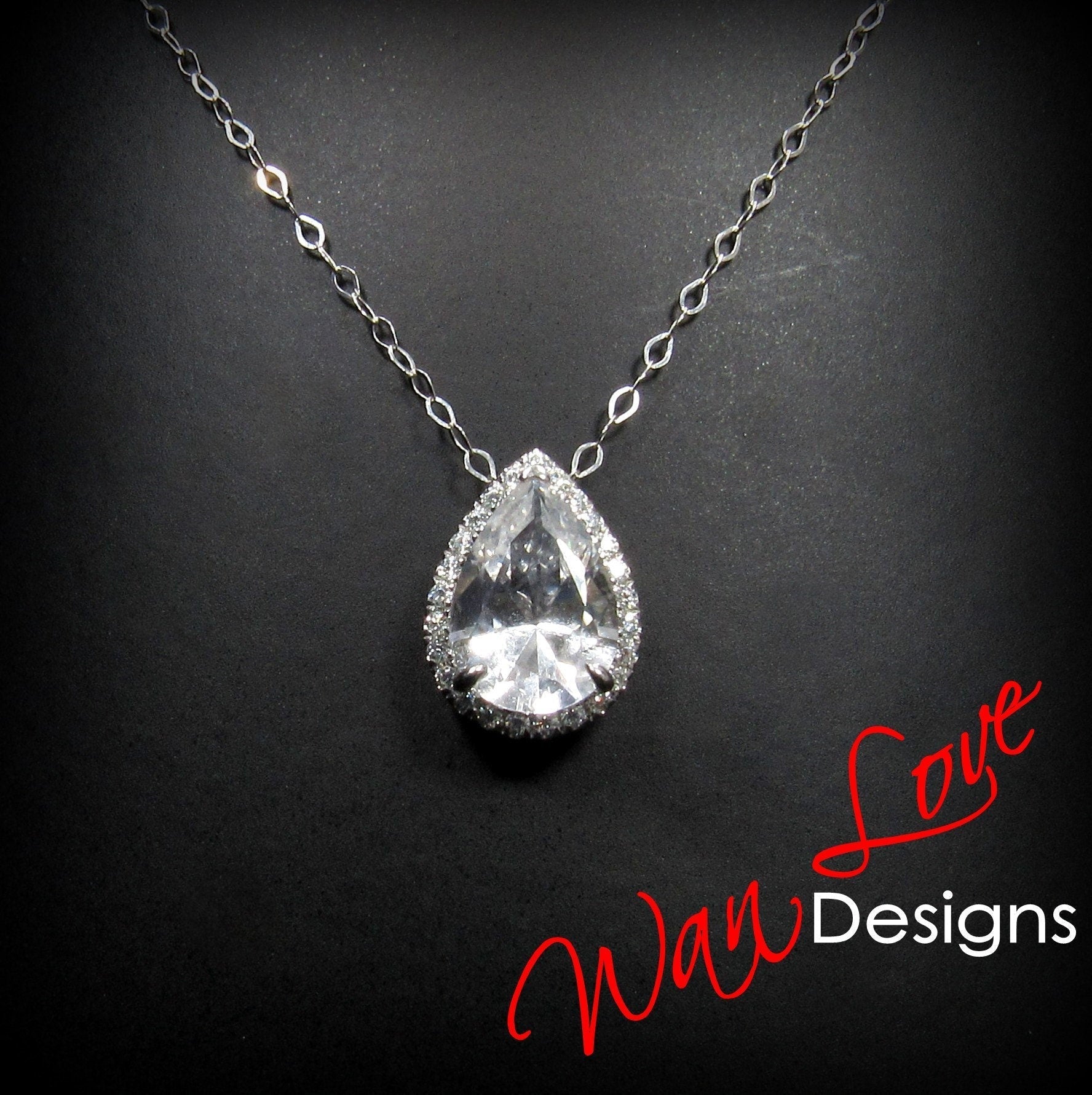 2CT Moissanite Pear Pendant Necklace For Women / Pear Shape Halo Diamond Pendant 14k Gold Necklace / Teardrop Shape Diamond Halo Pendant Wan Love Designs
