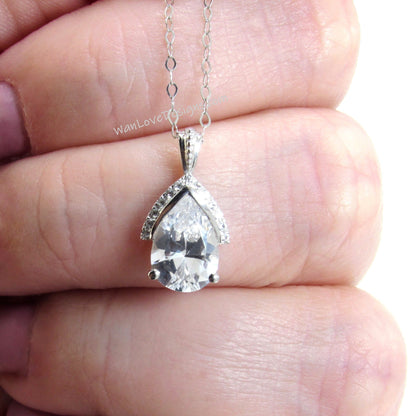 2CT Pear Moissanite Pendant Necklace 14k Gold, Half Halo Pear Cut Pendent, Solitaire Pendent, Women's Semi Bezel Necklace, Holiday Gift Wan Love Designs