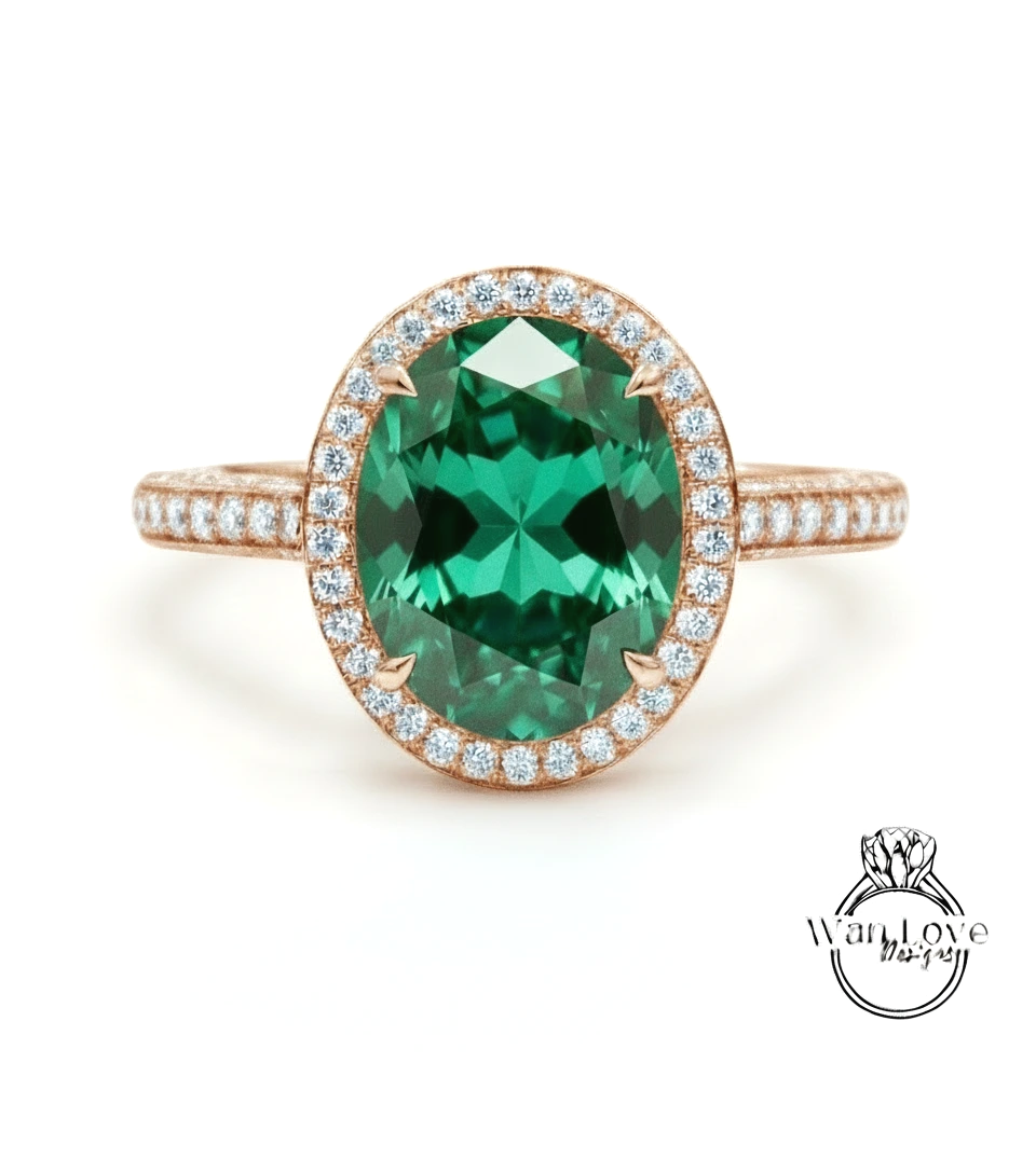 a beautiful ring with a large oval-shaped gemstone set in a halo of smaller diamonds.