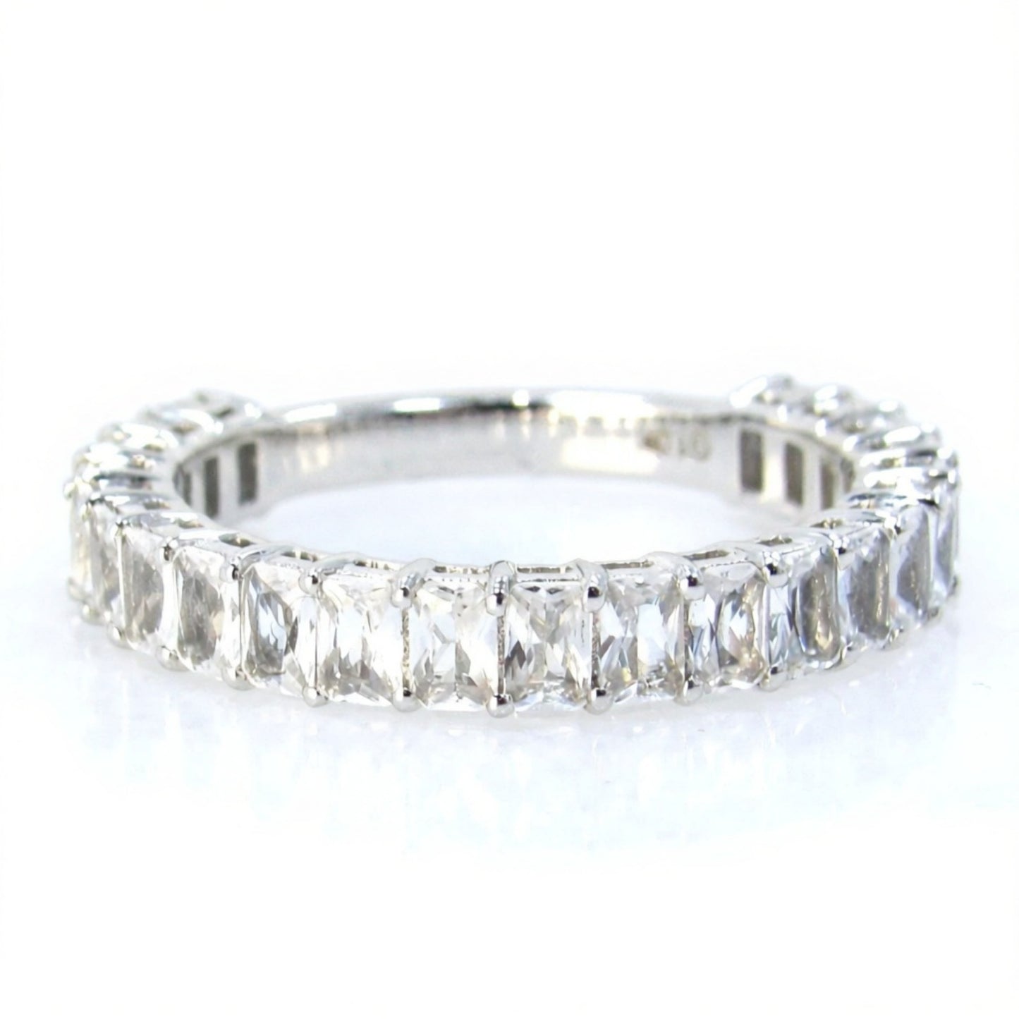 White Sapphire Emerald Radiant cut wedding Band 3/4 Almost Eternity Ring Art Deco Baguette White gold Anniversary promise ring Ready to Ship