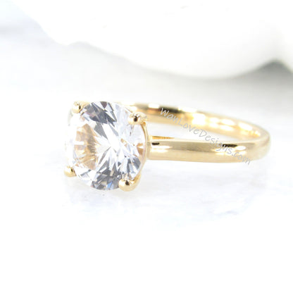 2ct 8mm 14kt Yellow Gold Round White Sapphire Four-Prong Engagement Ring, White Sapphire Round Solitaire Ring, Ready to Ship Gold Ring Wan Love Designs