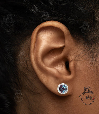 2ct Alexandrite Earrings, Diamond Halo Earrings, Alexandrite Studs, June Birthstone Earrings, Bridesmaid Earrings, Dainty Earrings, Gift Her Wan Love Designs