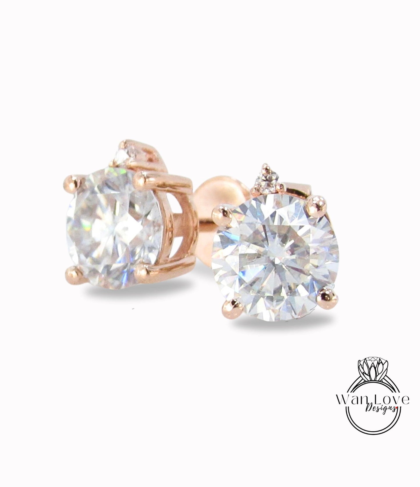 2ct Classic Diamond Earrings • Round Moissanite Solitaire Stud Earrings in 14k 18k Gold • Minimalist Birthstone Earrings • Gift for Her Wan Love Designs