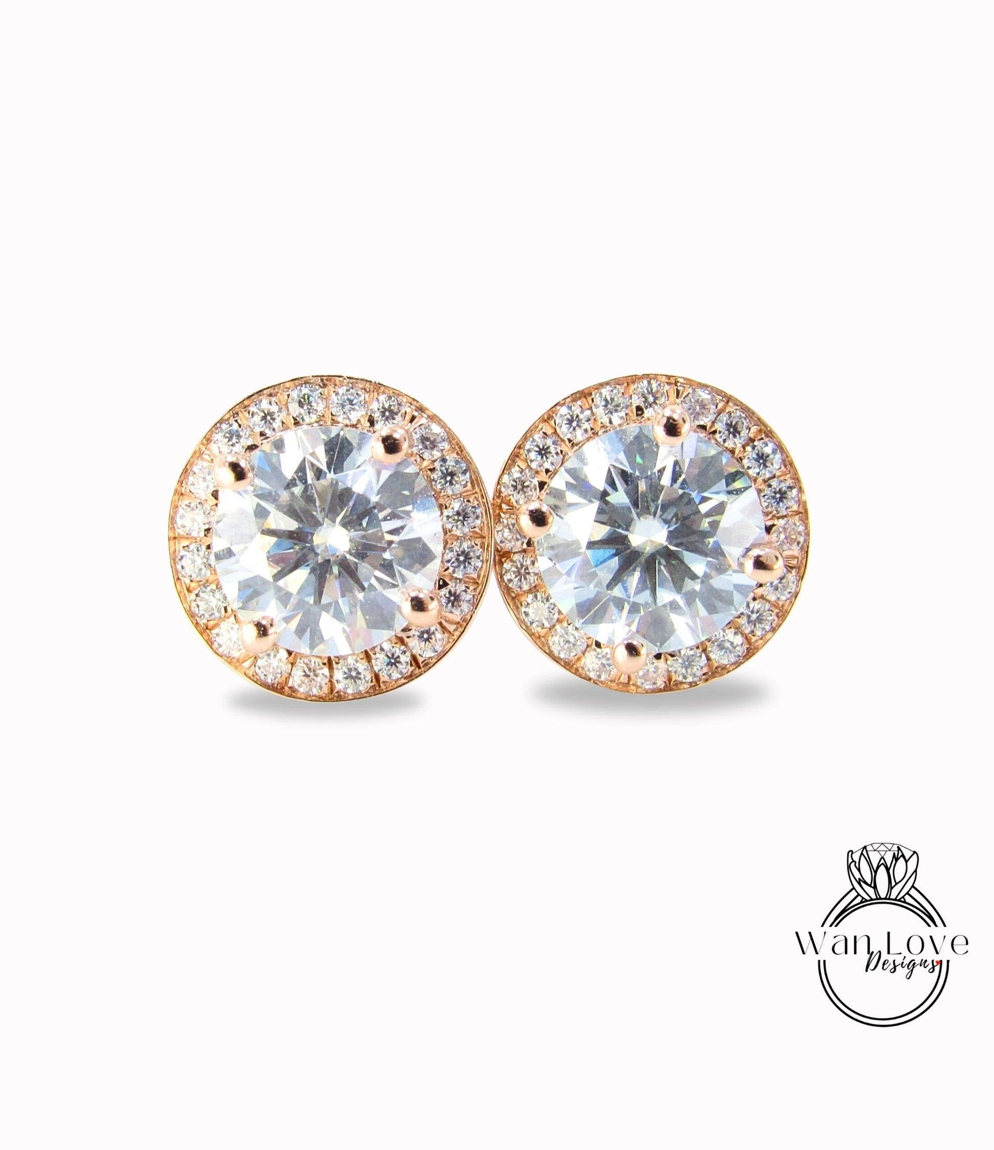 2ct Diamond Halo Earrings • Geometric Round Moissanite Earrings • Circle Diamond Stud Earrings • Lab Diamond Earrings • Bridal Jewelry Wan Love Designs