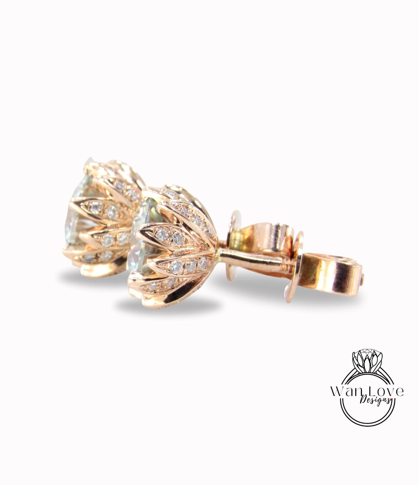 2ct Lotus Flower Diamond Stud Earrings • Floral Birthstone Studs • Moissanite Diamond Earrings • Diamond Halo Earrings • Bridal Gift for her Wan Love Designs
