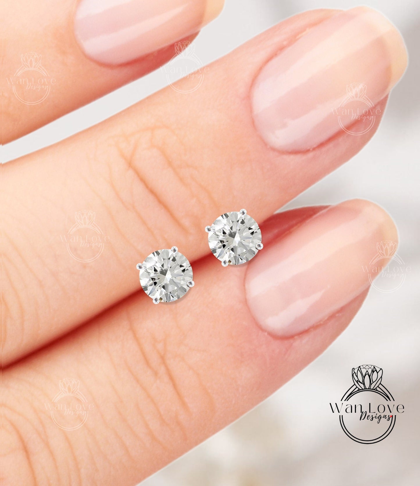 2ct Moissanite Diamond Studs by WanLoveDesigns • Dainty Birthstone Earrings • Perfect Everyday Stud Earrings, Round Gemstone Earrings Wan Love Designs