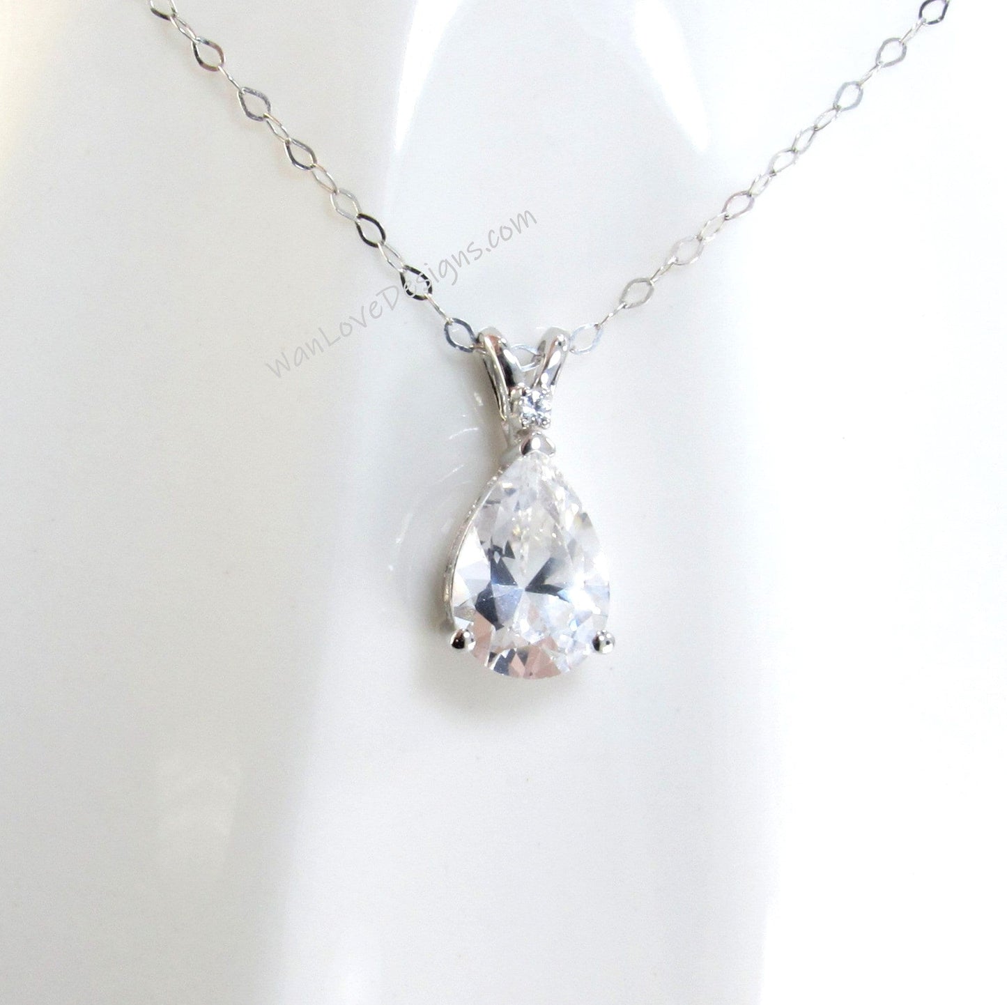 2ct Pear Pendant 14k Gold Necklace, Moissanite Pendant, Solitaire Ladies Necklace, Tear Drop Shape Pendant, Birthstone Pear Shaped Necklace Wan Love Designs