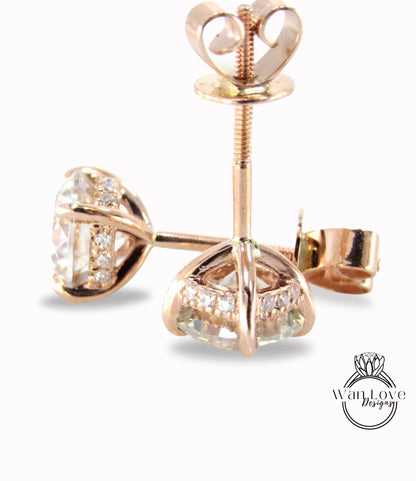 2ct Rose Gold Moissanite Bridal Earrings, Side Halo Stud Earrings, Diamond Round Halo Earrings, Birthstone Earrings,Wedding Earrings Jewelry Wan Love Designs