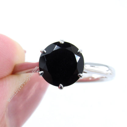 2ct Round Black Spinel ring Trellis Gallery 6 Prong Solitaire Engagement Ring art deco Anniversary bridal unique wedding band Gift for her Wan Love Designs