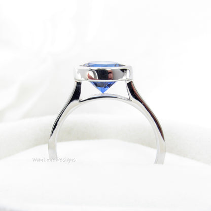 2ct Round Cut Alexandrite Round Bezel Engagement Ring, 14K Gold Bridal Ring, Plain Wedding Band, Bezel Setting, Anniversary Rings Gift Wan Love Designs