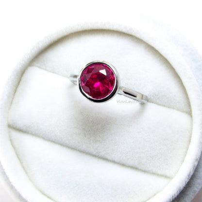 2ct Round Cut Ruby Round Bezel Engagement Ring, 14K Gold Bridal Ring, Plain Wedding Band, Bezel Setting, Anniversary Rings Gift Wan Love Designs