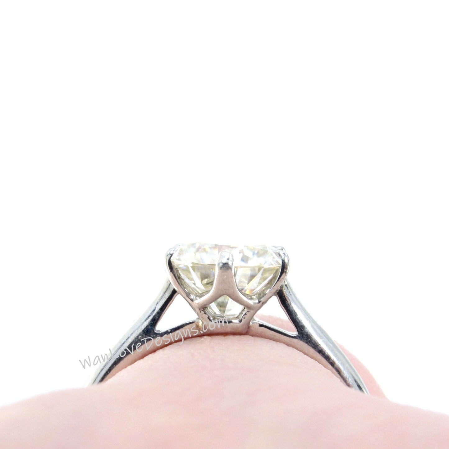 2ct Round Moissanite Engagement Ring, Moissanite Solitaire Ring, vintage Moissanite Ring, Moissanite promise Ring, trellis moissanite ring Wan Love Designs
